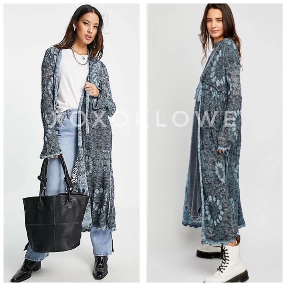 Free People Sea Spirit Tie Front Longline Cardigan | Deep Sea Color | NWT - Picture 11 of 12